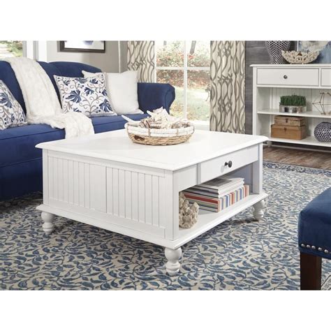 International Concepts Cottage Beach 34 in. White Medium Square Wood Coffee Table with Drawers ...