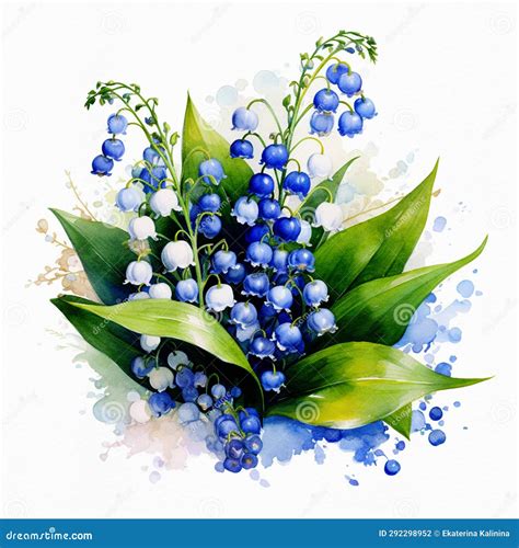 A Bouquet of Spring White and Dark Blue Lilies of the Valley Stock ...