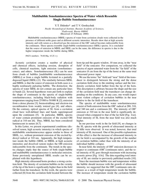 (PDF) Multibubble Sonoluminescence Spectra of Water which Resemble ...