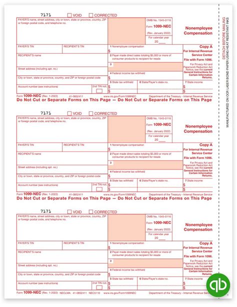 Intuit QuickBooks 1099-NEC Tax Forms Set 2023 - DiscountTaxForms