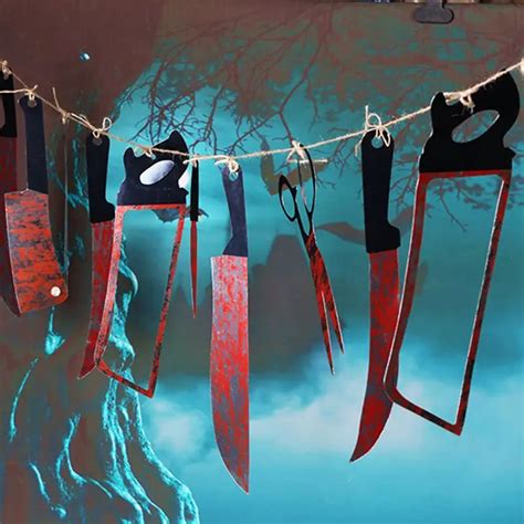 2.2 M Creepy Blood Knife Banner Pennant Garland Photo Props Halloween Bar Themed Party Prank ...