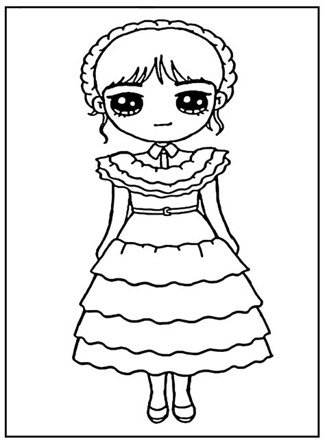 Chibi Wednesday Addams Coloring Page - Free Printable Coloring Pages