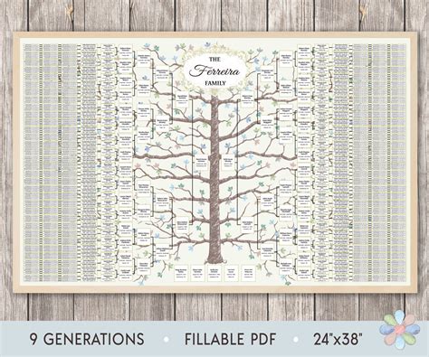 Family Tree Template for 9 Generations. Branched Tree Winter - Etsy