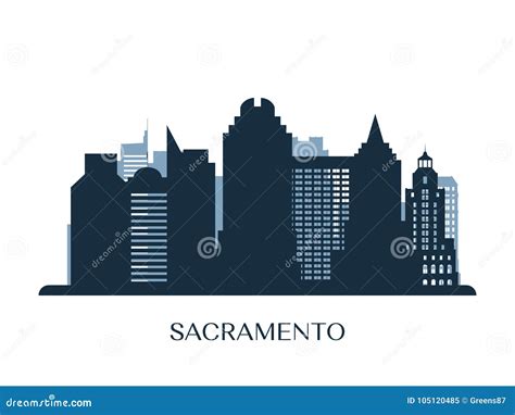 Sacramento Skyline, Monochrome Silhouette. Stock Vector - Illustration ...