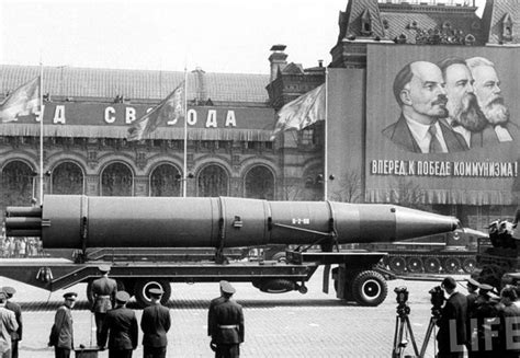 Soviet nuclear missiles being paraded through Red Square at the height ...