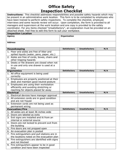 Nevada Office Safety Inspection Checklist Download Printable PDF ...