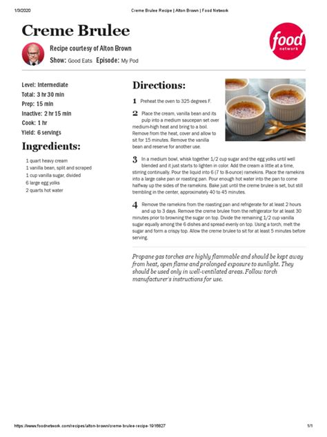 Creme Brulee Recipe - Alton Brown - Food Network | PDF | Vanilla | Cookware And Bakeware