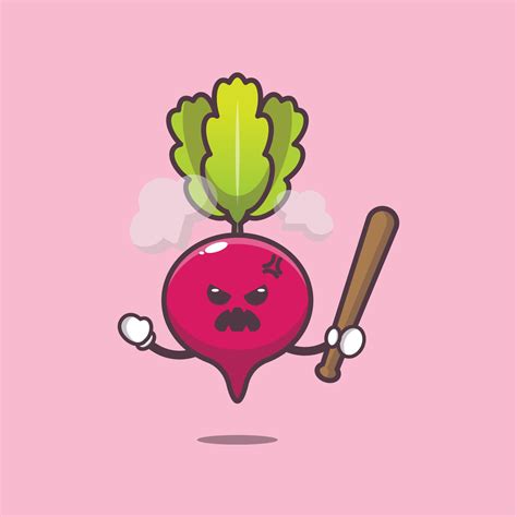 cute angry radish cartoon mascot character holding baseball stick 6411168 Vector Art at Vecteezy