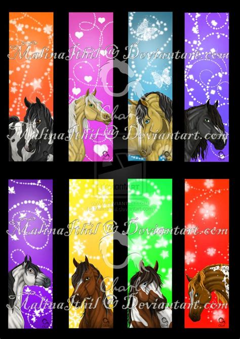 four horses with different colors and patterns on them, all in the same pattern for each horse