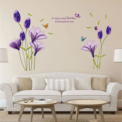 Purple Lily Flowers Removable Vinyl Decal Wall Stickers Art Mural Home Decor-in Wall Stickers ...