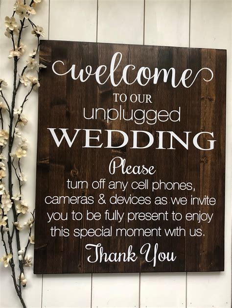 Unplugged Wedding Sign / Wood Wedding Welcome Sign / Rustic Wood Unplugged Ceremony Sign ...