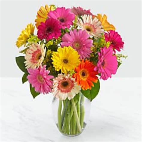 Colorful World Gerbera Daisy Bouquet - 15 Stems - VASE INCLUDED