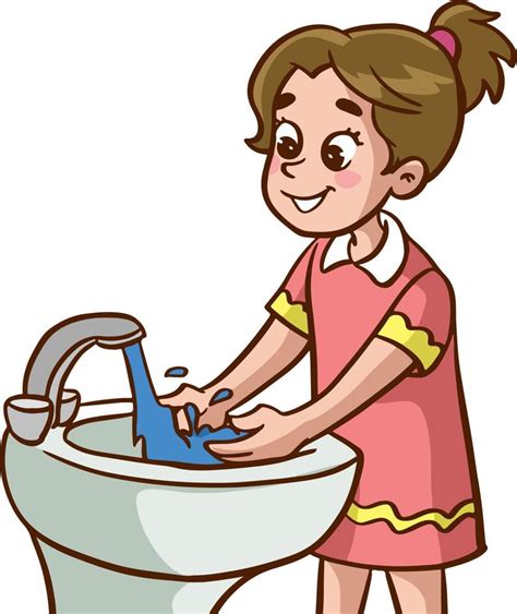 cute little girl washing her hands cartoon vector 16825667 Vector Art ...