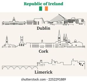 Republic Ireland Cities Outline Skylines Vector Stock Vector (Royalty ...