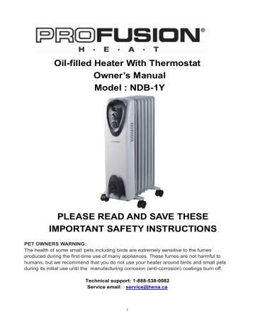 PROFUSION HEAT NDB-1Y Oil-Filled Heater Owner’s Manual | Manualzz