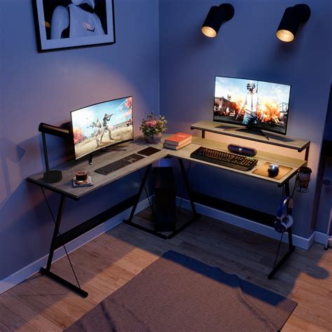 Bestier 55.2 inch LED L-Shaped Gaming Desk with Large Monitor Stand in Gray - Walmart.com ...