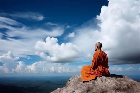 Premium AI Image | A monk meditating on a mountain top