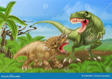 T Rex Triceratops Dinosaur Fight Scene Stock Vector - Image: 55409238