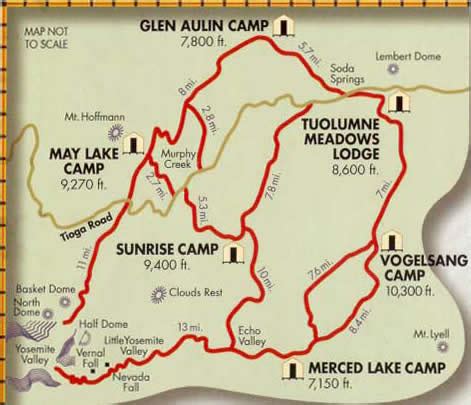 Yosemite National Park Tioga Road, Tuolumne Meadows, and High Sierra Maps