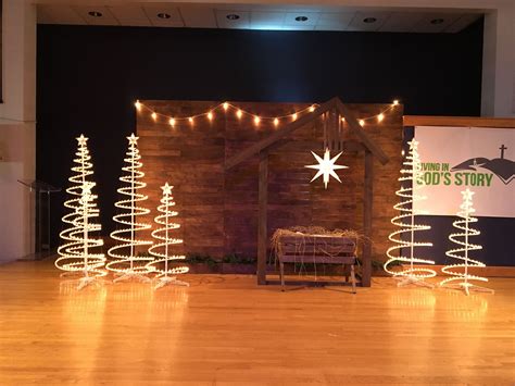 Christmas church stage Christmas Stage Decorations, Christmas Stage Design, Ward Christmas Party ...