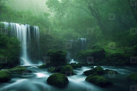 Landscape of beautiful scenery of waterfall in deep forest backg stock photo (264655 ...