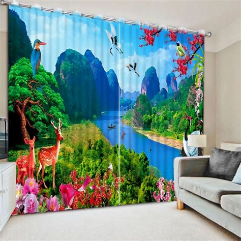 High Quality Customize size Modern Nature scenery window curtain living room decorative window ...