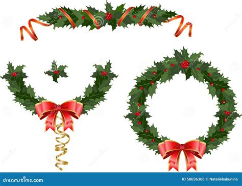 Christmas Holly Garland Stock Illustration - Image: 58036306