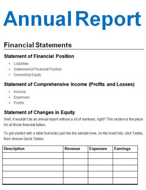 Annual Report Template Word