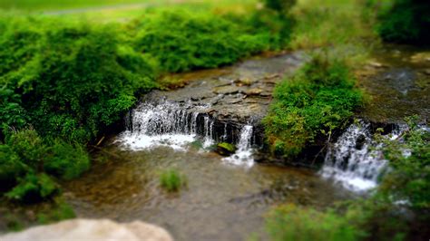 landscape, Waterfall, Stream, Miniatures, Tilt shift Wallpapers HD / Desktop and Mobile Backgrounds