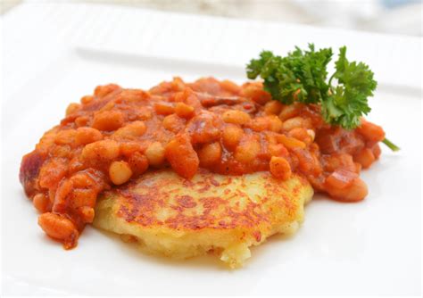 Spicy Baked Beans With Potato Cakes Recipe by Archana's Kitchen