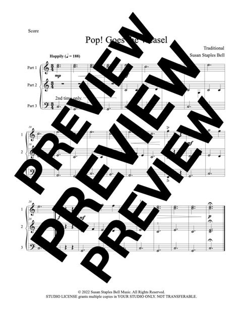 Pop! Goes the Weasel, Elementary Piano Trio — Susan Staples Bell Music. Piano Sheet Music to Inspire