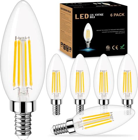 Bioluz LED 93 CRI 60 Watt Candelabra Bulbs Medium Base Candelabra Bulbs Dimmable Filament Clear ...