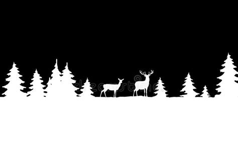 Silhouettes of Deer in a Snowy Forest. Stock Illustration ...