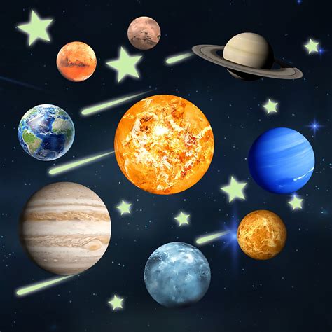 Opolski Glow in The Dark Solar System Stickers 9 Planets Wall Glowing Decals Gift with Stars ...