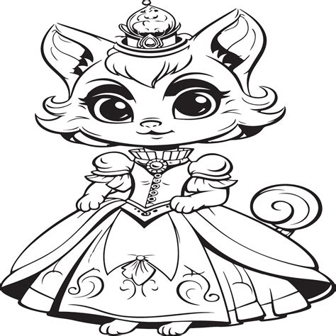 princess cat coloring page 30184677 Vector Art at Vecteezy