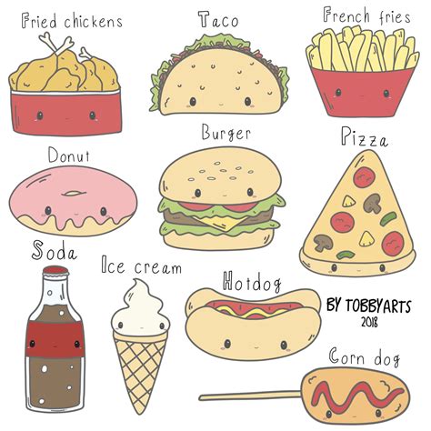 Cute fast food Junk food clip art illustration drawing kawaii | Food ...