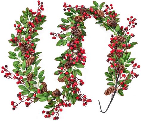 Coolmade 5.83 Ft Red Berry Christmas Garland, Artificial Berry Garland ...