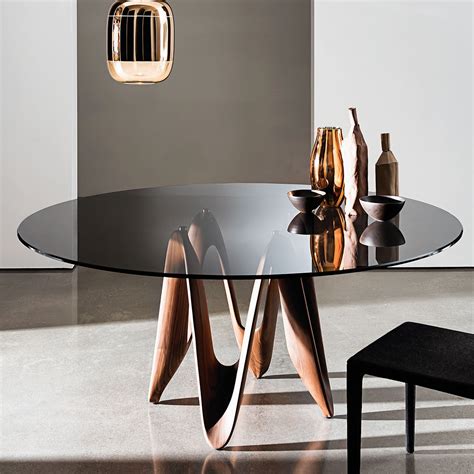 Lambda Table - Round Glass Top with Central Base by Sovet Italia