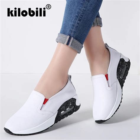 kilobili 2019 Spring Women Flat Sneakers Shoes Slip On Genuine Leather ...