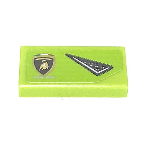 LEGO Lime Tile 1 x 2 with Air Inlet and Lamborghini Emblem Right Sticker with Groove (3069 ...