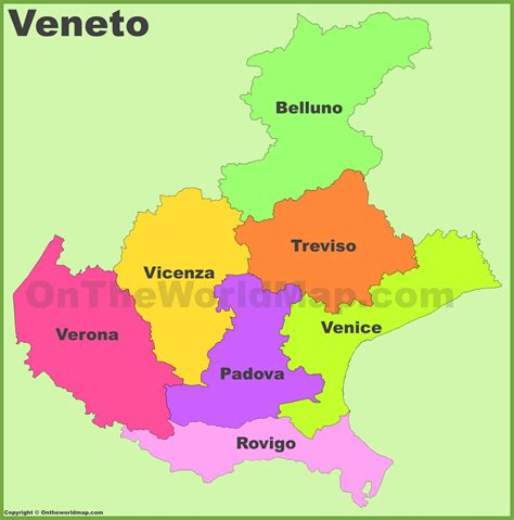 Veneto provinces map - Ontheworldmap.com