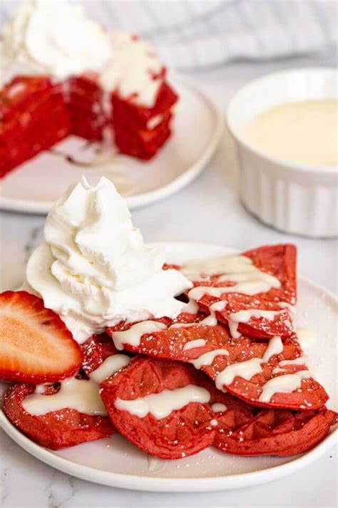 Red Velvet Waffles with Cream Cheese Glaze | Good in the Simple