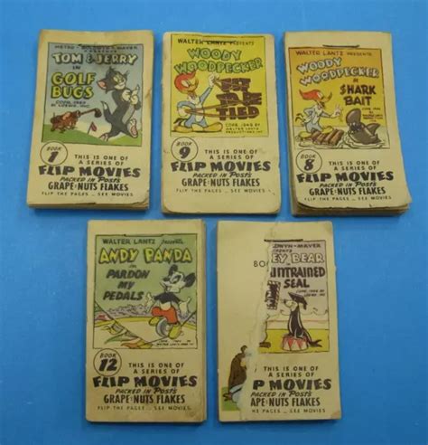 5) 1940S Grape Nuts Cereal Premium Flip Movies Woody Woodpecker Tom Jerry VTG $24.95 - PicClick