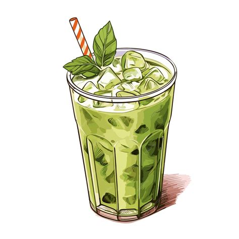 Premium Vector | Artistic hand drawn iced matcha latte sticker illustration vector