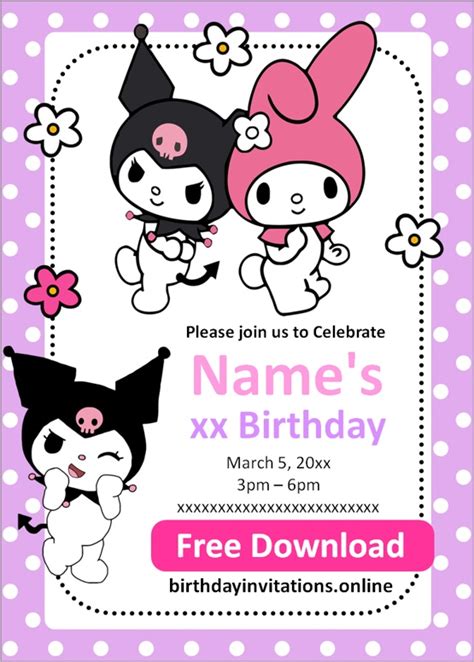 My Melody And Kuromi Birthday Invitations