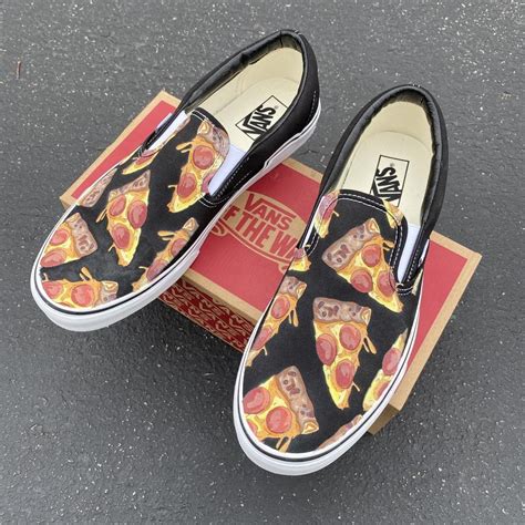 Slice O' Pizza Slip-Ons - Custom Pizza Vans Slip Ons in 2020 | Vans slip on shoes, Vans slip on ...