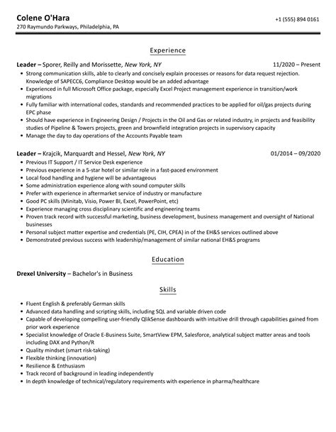 Leader Resume Samples | Velvet Jobs