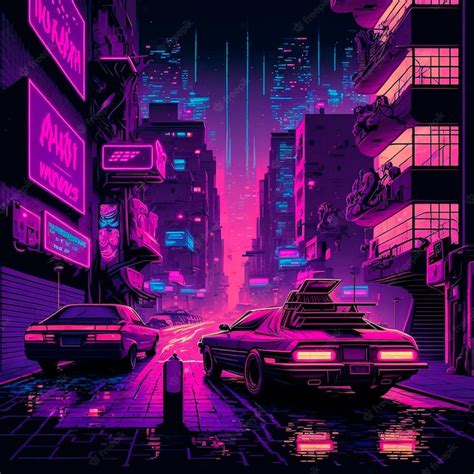 Premium Photo | Cartoon image of a cyberpunk street