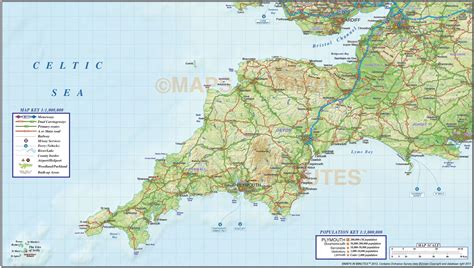 South West England County Road & Rail Map with Regular relief @1m scale in illustrator vector format