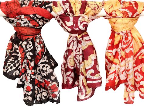 Lot of Three Batik Dyed Scarves | Exotic India Art